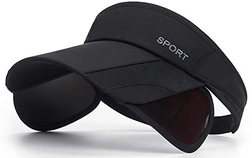 Sun Visor Hat for Women and Men - Retractable Brim Sport Hat, Summer Golf Tennis Running Beach Hat with Ponytail Hole - color: Z-2 Pack Black White