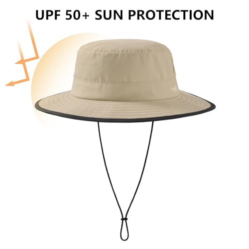 BASSDASH UPF 50+ Water-Resistant Fishing Bucket Hat with Laser Perforated Mesh Adjustable for Men Women Outdoor Hiking - color: Khaki