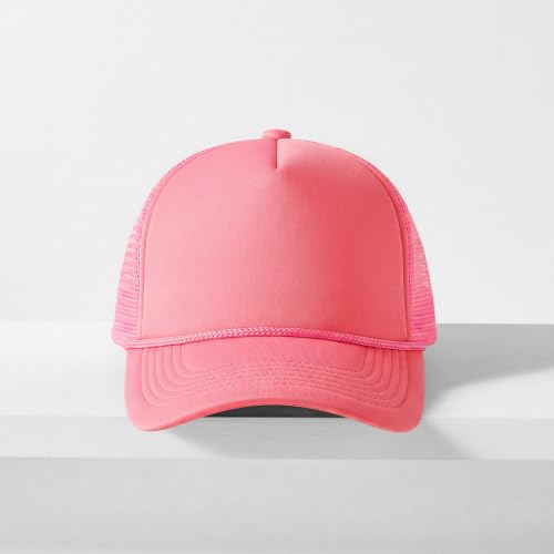 CHOK.LIDS Blank Foam Trucker Hat, Retro Mesh Rope Snapback Cap, Men Women - color: Curved Brim (Light Pink)