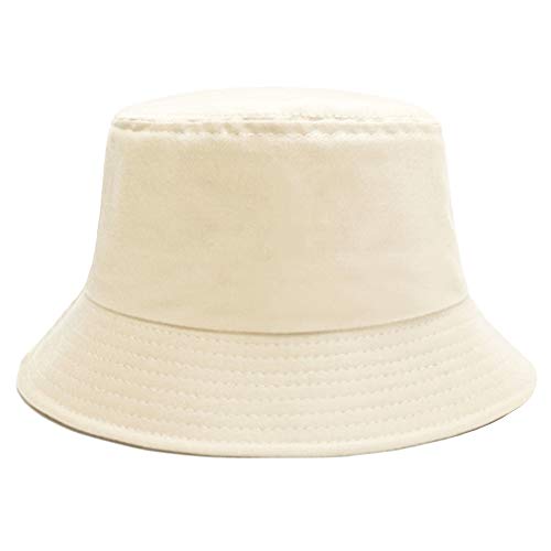 Bucket Hat for Women Men, Reversible Cotton Summer Sun Beach Cap Solid Color Style - color: A-beige