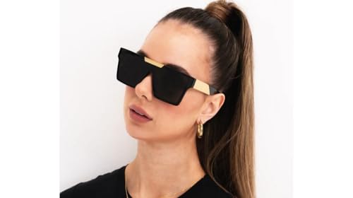Oversized Sunglasses Men and Women Flat Top Square Frame UV400 Protection Trendy Visor Shades - color: Black