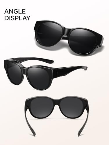 Wzerry Polarized Fit Over Glasses Sunglasses for Women Cat Eye UV400 - color: A01 L Size Black/Grey