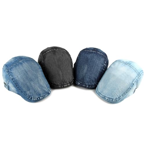 meioro Women Denim Newsboy Hat Cotton Flat Cap Ivy Gatsby Driving Hunting Gatsby Cabbie Denim Hats for Men - color: Light Blue-a