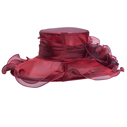 Lawliet Womens Dressy Wide Brim Church Wedding Occasion Sun Hat A613 - color: Wine