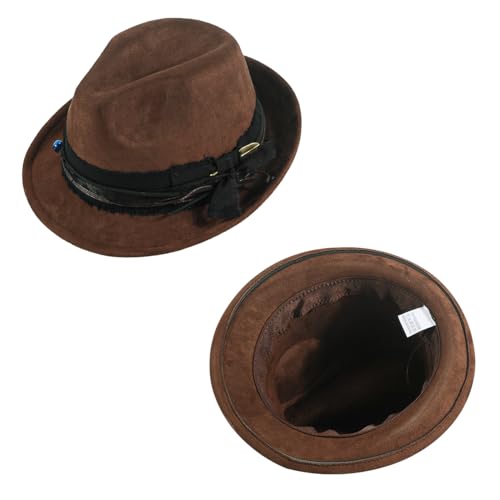 Fedora Trilby Hats for Men Women Handmade 1920s Classic Short Brim Hat with Feathers Unisex - color: Sepia
