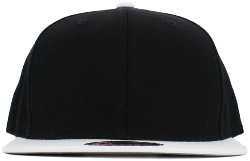 KBETHOS Classic Snapback Hat Blank Cap Underbrim Cotton Wool Blend Flat Visor Adjustable Unisex - color: Black White