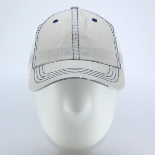 The Vintage Year Distressed Cotton Unstructured Soft Mesh Breathable Adjustable Dirty Wash Dad Hat Trucker Baseball Cap - color: Putty