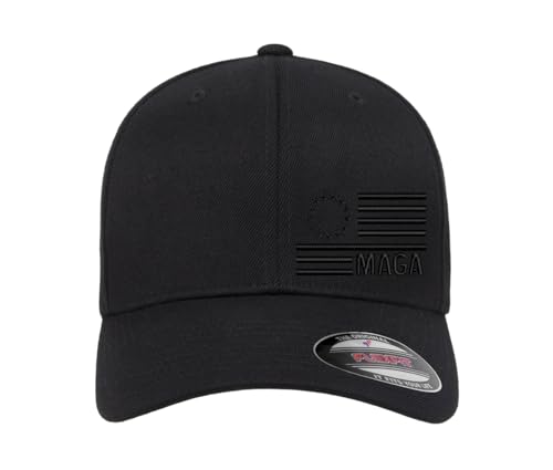 BestSyracuse Make America Greek Again (MAGA) Flag Side Embroidered Fitted Hat - color: Black Curved Black Thread, size: Large-X-Large