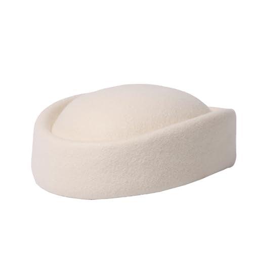 Wool Felt Pill Box Hats for Women Vintage 60s Fascinators Church Hats Cocktail Stewardess Derby Hats with Comb - color: White