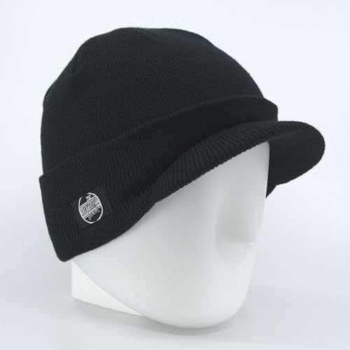 The Vintage Year Visor Beanie Billed Knit Radar Cuff Skull Cap Sports Outdoor Winter Stretch Acrylic One Size Men Women - color: Black the Vintage Year