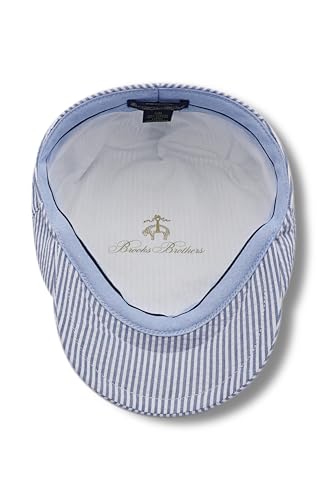 Brooks Brothers Men’s Seersucker Ivy Cap – with Logo Lining & Sweatband – Woven Cotton Hat - color: Blue Stripe, size: Small-Medium