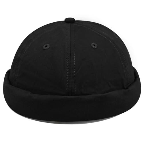 Croogo Cotton Brimless Hat for Men Rolled Cuff Docker Cap Casual Worker Hat - color: Gd30-black