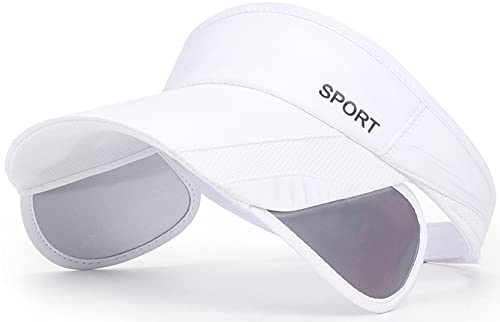 Sun Visor Hat for Women and Men - Retractable Brim Sport Hat, Summer Golf Tennis Running Beach Hat with Ponytail Hole - color: Z-2 Pack Beige White