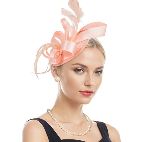 Century Star Kentucky Fascinator-Derby Hats for Women 2026 - Feather & Ribbon Hair Clip Headband Tea Party Wedding Church Hat - color: Champagne
