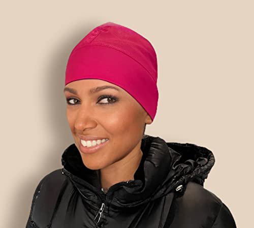 SLS3 Runners Hats for Men Women, Thin Winter Helmet Liner, Moisture Wicking Cycling Skull Cap, Cold Weather Workout Beanie - color: Pink