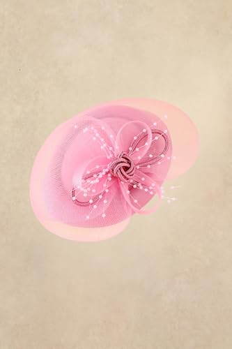 BABEYOND Fascinators Hats for Women Tulle Pillbox Knot Bead Tea Party Hat - color: Pink