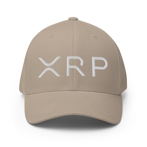 FX XRP Crypto Fitted Hat Embroidered Curved Bill Mid Crown Closed-Back Structured Twill Cap - color: Khaki, size: Large-X-Large