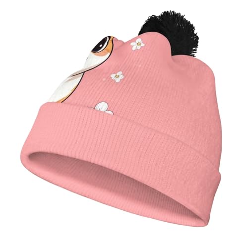 Girls Boys Winter Warm Knit Beanie Pompom Elasticity Slouchy Hat Skull Caps for Childrens - color: Cute Corgi and Flower
