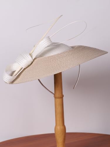 Vintage Fascinators Pillbox Hat for Women Straw Fedora Wide Brim Ladies Church Sinamay Derby Hats - color: Khaki