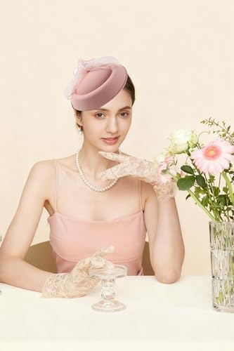 Gionforsy Fascinators Hats Pillbox Tea Party Fascinator Hats for Women - color: Nude Pink