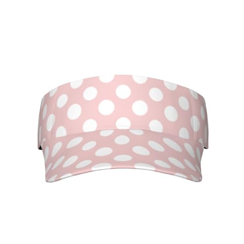 Unisex Sports Sun Visor Hats Adjustable Lightweight Packable Printed Empty Top Cap for Running Pickleball Golf Tennis - color: White Polka Dots on Pink