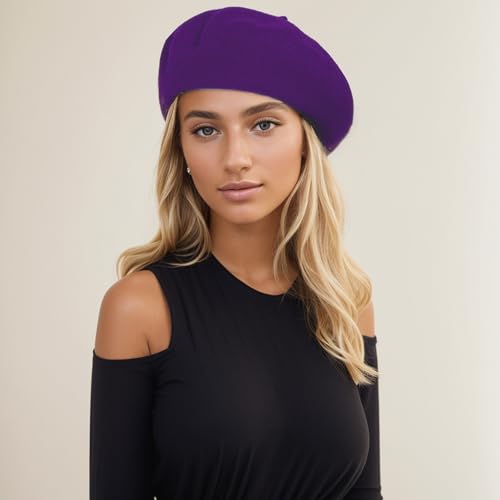 Women's Beret Hats – Chic French Berets for Women, Premium Wool Beret – A Classic Wardrobe Addition for Stylish Women - color: Purple