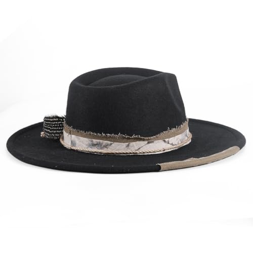 Big Brim Fedora Mens Women Boho Hat Handmade Dress Up Hats - color: 2black