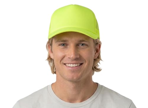 NYFASHION101 Plain Mesh Trucker Hat - Breathable 6-Panel Daily Snapback Cap, Customizable Ideal for DIY Embroidery & Patches - color: Neon Yellow