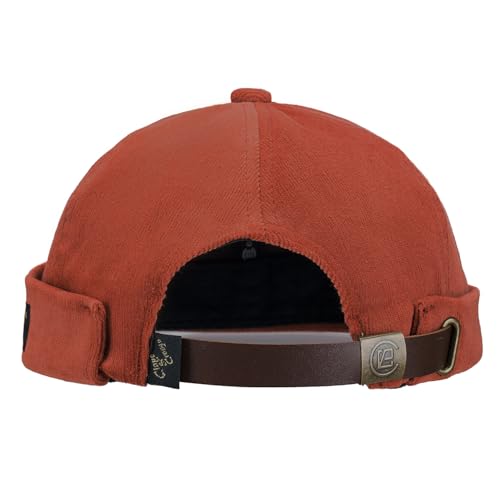 CLAPE Watch Cap Work Beanie Corduroy Docker Leon Brimless Hat Rolled Cuff Harbour Hat - color: Brick Red