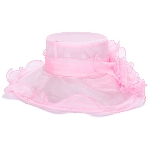 Lawliet Womens Dressy Wide Brim Church Wedding Occasion Sun Hat A613 - color: Pink