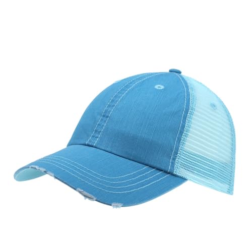 The Vintage Year Distressed Cotton Unstructured Soft Mesh Breathable Adjustable Dirty Wash Dad Hat Trucker Baseball Cap - color: Aqua