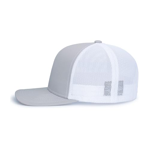 Pacific Headwear Contrast Stitch Trucker Snapback - color: Silver/White/Silver