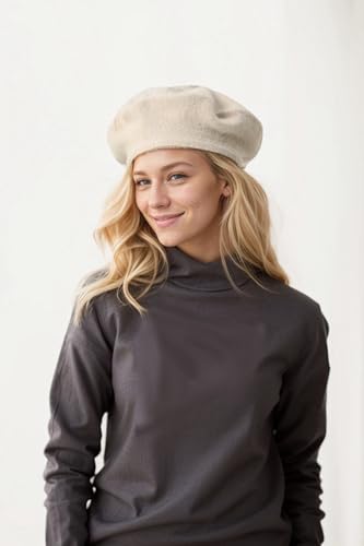 Women's Beret Hats - French Wool Blend Winter Cap, 70% Wool All-Season Soft Beret Hats for Women (Multi-Color) - color: Beige