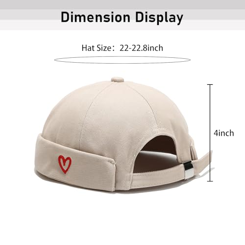 Men Docker Cap Brimless Skullcap Sailor Cap Rolled Cuff Retro Beanie Hat with Adjustable - color: Heart Beige