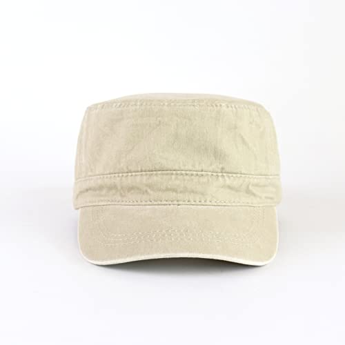 LANGZHEN Unisex Adjustable Cotton Army Cap Classic Cadet Hat Military Flat Top Baseball Cap for Outdoor Sports and Activities - color: Washed-khaki