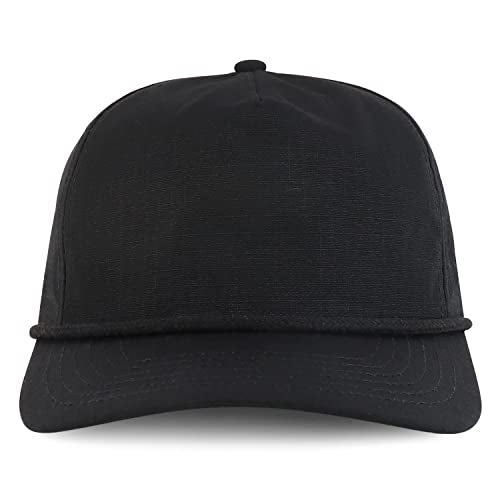 Trendy Apparel Shop 5 Panel Ripstop Cotton Snapback Cap - color: Black