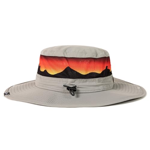 TOP-EX Wide Brim Bucket Sun Hat for Men & Women, Quick-Dry Boonie Hat, Mesh - color: Light Gray/Sunset Peaks Mesh, size: X-Large-XX-Large