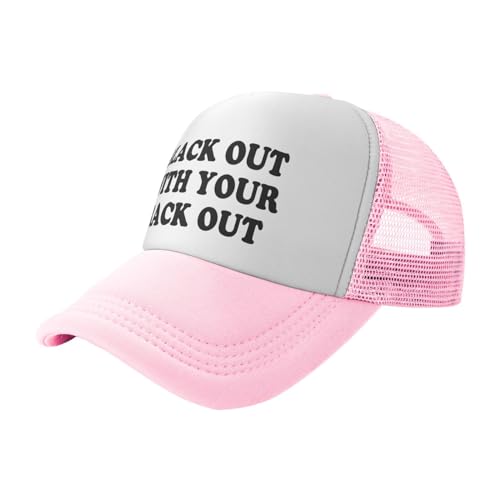 Funny Trucker Hat Funny Gag Gifts Snapback Hat for Adult Humor Fishing Cap Adjustable Mesh Sport Baseball Caps for Women Men - color: Black Out With Your Rack Out