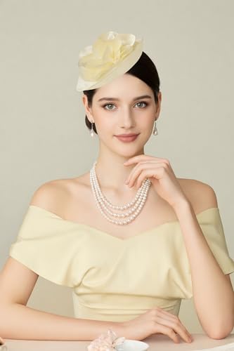 Coucoland Sinamay Flower Fascinators Hats for Women Pillbox Derby Headpiece - color: Beige