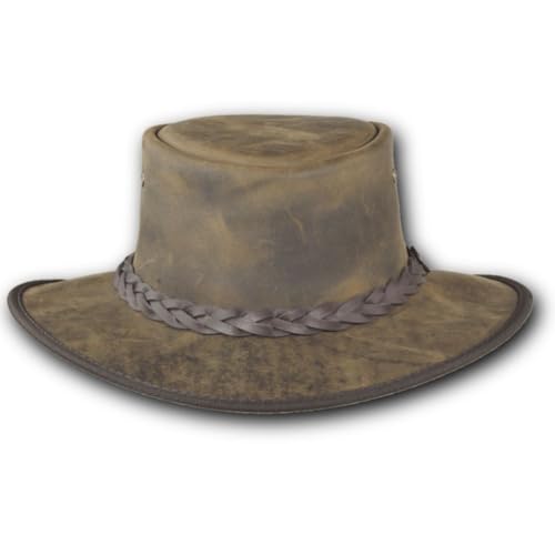 Foldaway Drover Hat in Rustic Cattle Leather by Barmah - color: Rustic, size: Medium