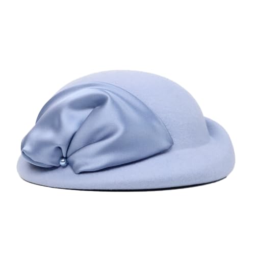 Light Blue Wool Felt Beret Fascinator Hat For Women Ladies Femme With Bead