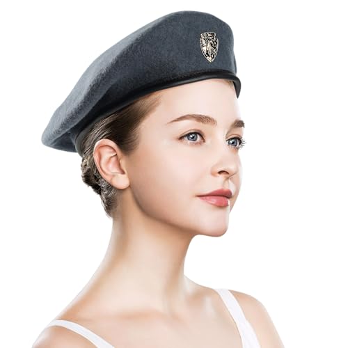 Wool Military Beret Hat Man Women,Adjustable Headband - color: Gray