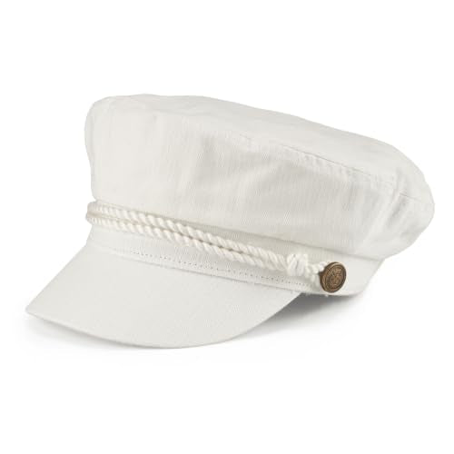 C.C Cotton Fisherman Cap for Women – Classic Fiddler Hat, Lightweight Breathable Cotton, Trendy Greek Fisherman Style - color: Cotton-white