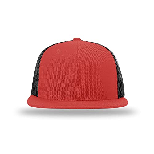 Richardson 511 Wool Blend Flatbill Trucker Snapback Adjustable Cap - color: Red/Black