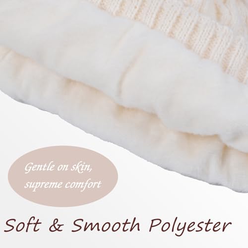 Pom Pom Beanie for Women & Girls, Warm Knit Winter Hat - color: White
