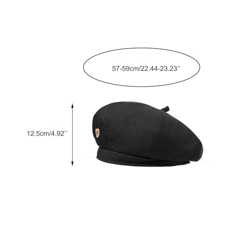 CHIC DIARY French Cotton Beret Hat for Women Adjustable Winter Beret Cap - color: Black - M