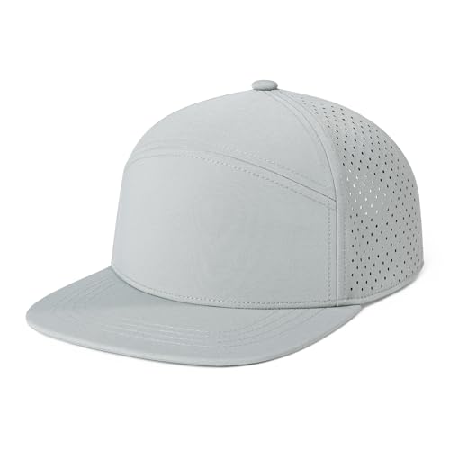 FEINION Men Laser Mesh Flat Brim Snapback Baseball Cap - color: Grey