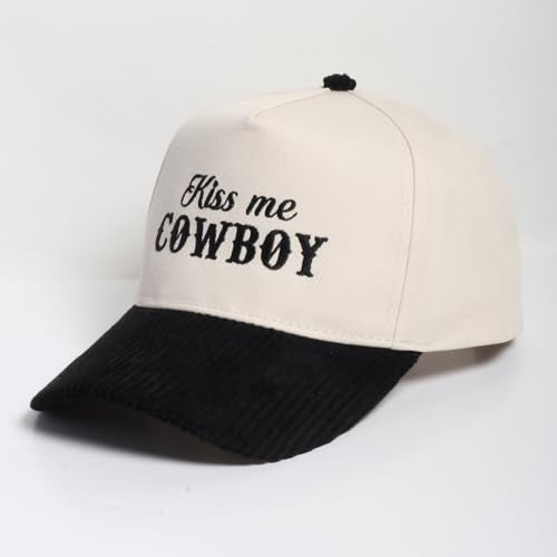 MIRMARU Western Cowboy Embroidered 5 Panel Cotton Two Tone Trucker Hat-Retro Southwest Style Snapback Cap for Men and Women. - color: Corduroy Brim-kiss Me Cowboy,black