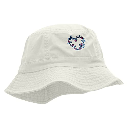 e4Hats.com Flowery Heart Embroidered Pigment Dyed Bucket Hat - color: White