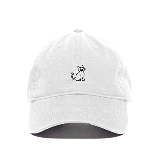 Cat Baseball Cap Embroidered Cotton Adjustable Dad Hat - color: White